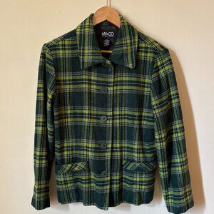 Share Vintage NY & Co Wool Blend Shacket Green Plaid Women's Size M